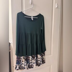 Red Lolly Green and Floral Long Sleeve Dress